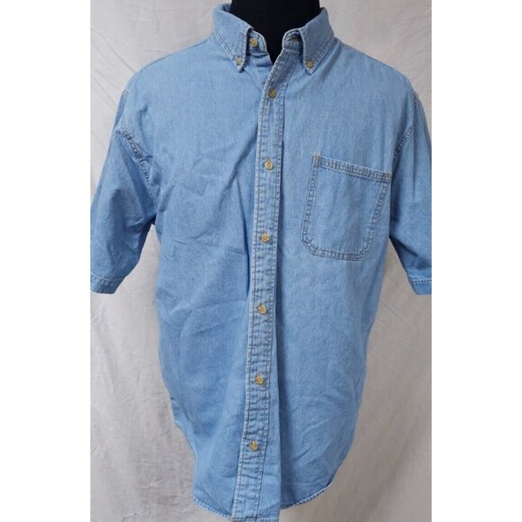 Route 66 Mens Large Blue Cotton Button Down Short Sleeve Outdoors Denim Shirt - Picture 1 of 9